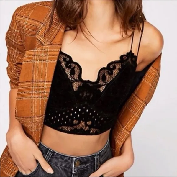 Free People One Black Madonna‎ Flocked Velvet Adella Bralette Size XS - Image 3