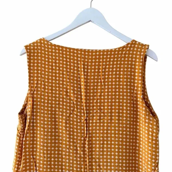 WARY Mustard yellow abstract print sleeveless viscose dress SZ L #2569 - Image 3
