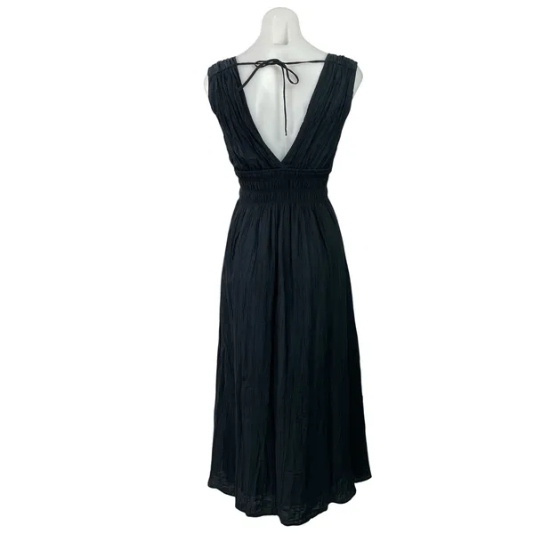 Abercrombie & Fitch Womens Black Sleeveless Smocked Flowy Midi A-line Dress XXSP - Image 3