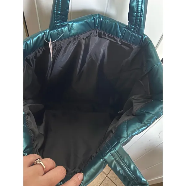Victoria's‎ Secret Puffer Tote Metallic Teal Green Quilted Bag Blue Green NEW - Image 6