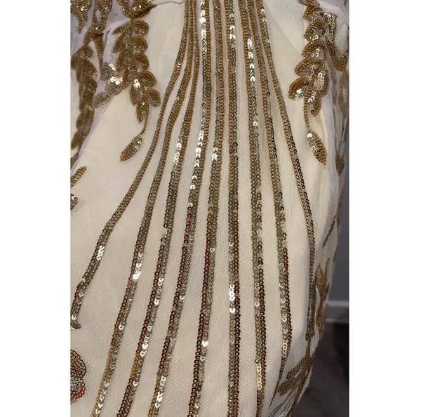 PRETTYLITTLETHING Gold Sheer Strappy Sequin Bodycon Dress - Image 7