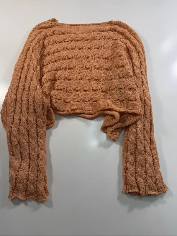 POL Cropped Cable Knit Sweater in Peach - Image 8