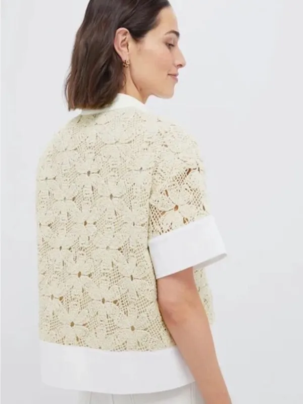 Tuckernuck Tan Crochet Sofía Shirt Size Small - Image 2