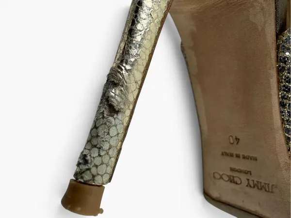 Jimmy‎ Choo Glitter Slingback Peep Toe Heels Gold Metallic EU 40 - Image 9