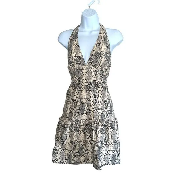 Free People Cecil Halter Mini Dress Snakeskin L Y2K Animal Print - Image 3