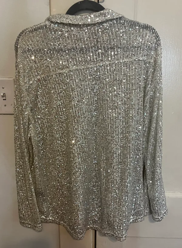 Boutique Indie Collection Silver Sequin Button Down - Image 6