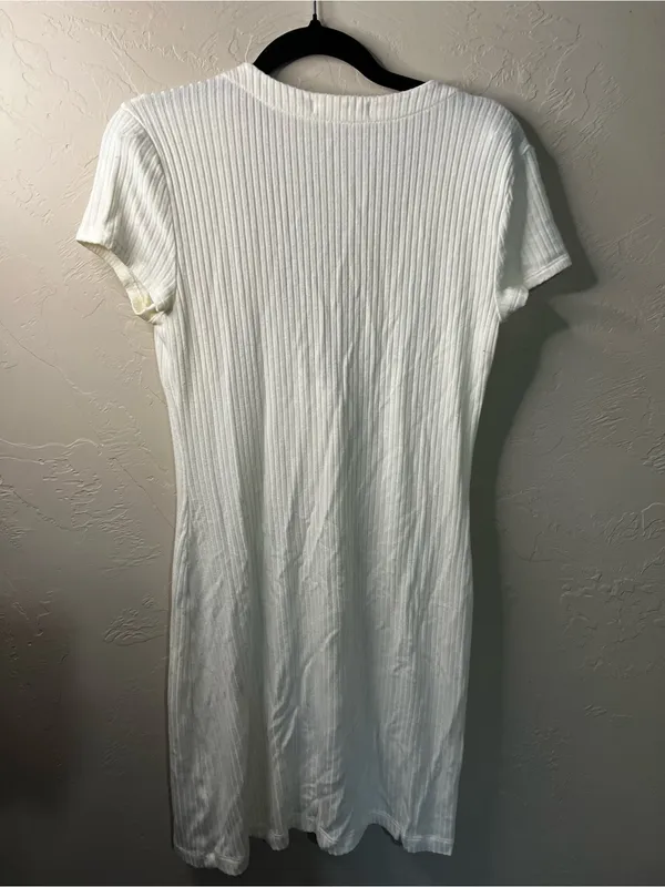 Reformation Ryder Ribbed Cream Mother of Pearl Button Front Mini Dress - Image 9