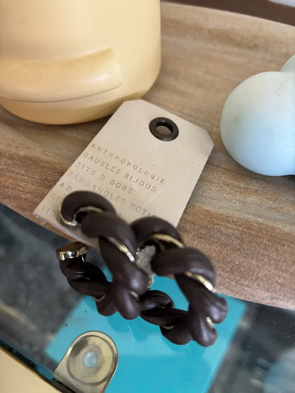 Faux-Leather Twist Hoop Earrings - Image 3