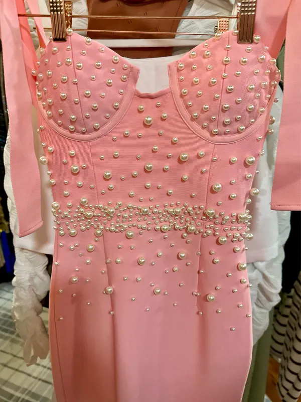 Boutique Pink and Pearl Maxi Dress - Image 5