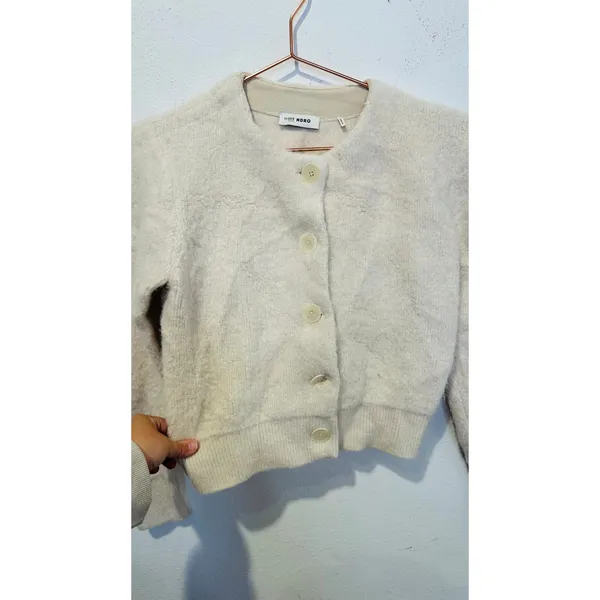 SANDRO OFF-WHITE Knit Alpaca Wool Blend Creamy Button Knot Cardigan size 0 - Image 12