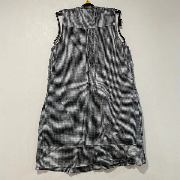 Quince Gingham Check Sleeveless Babydoll Dress Size S Black White Cottagecore - Image 3