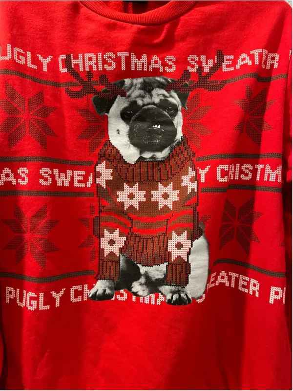 Mad Engine Men Medium Pug Ugly Christmas Sweater Crewneck Sweatshirt Red Dog Med - Image 8