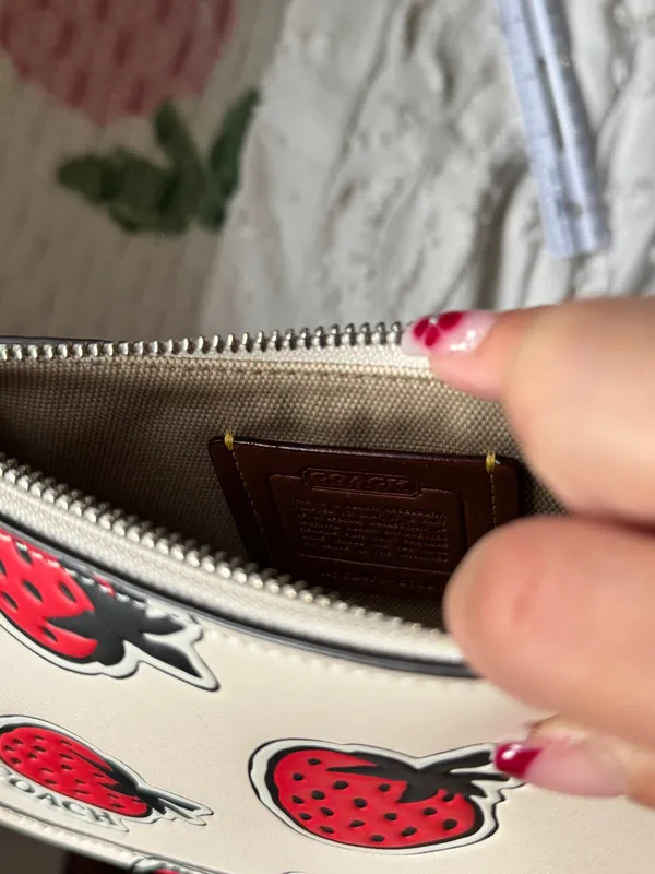 Coach Cream Leather Crossbody with Red Strawberry Print - Image 6