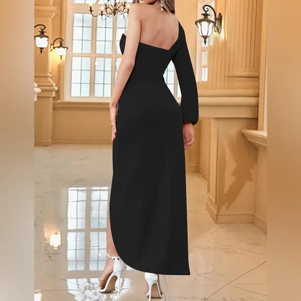 ZESICA one shoulder long sleeve ruched dress ✨ - Image 6