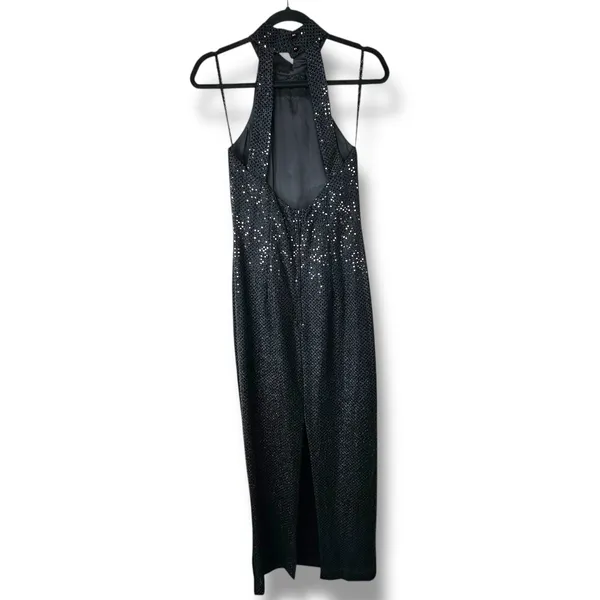 Vintage Roberta Midnight Black VTG Sequin Halter Open Back Sleeveless Maxi Gown - Image 4
