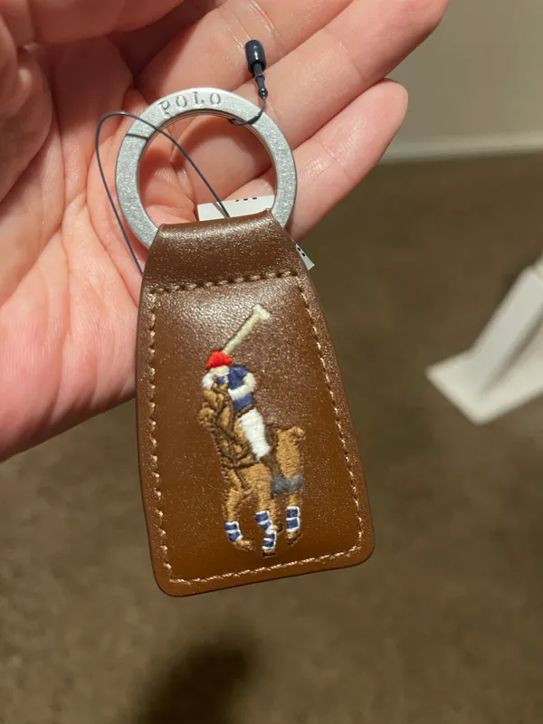 Ralph Lauren Polo Key Chain Fob Brown Multi Leather Embroidered NWT - Image 4