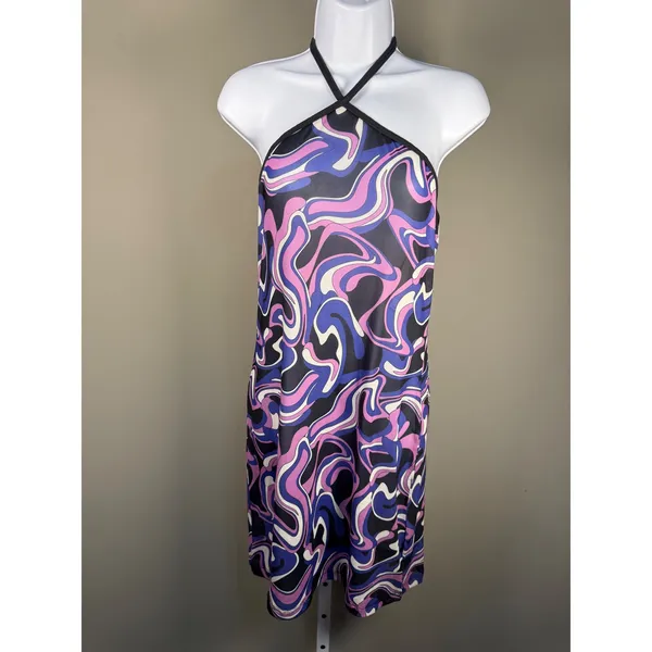 Miken High Neck Swim Cover‎ Up Medium NWT Y2K Swirl Halter Sheer Beach - Image 2