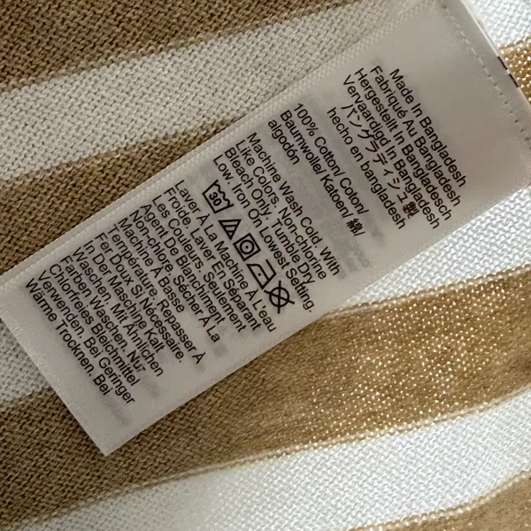 J.Crew Teddie‎ Sweater Womens Medium Tan White Striped Cotton Crewneck CG827 - Image 6