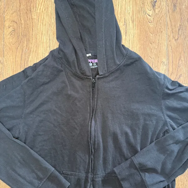 Pink‎ Pepper Co. Full Zip Black Hooded Jacket USA Made Womens S Oversized Cotton - Image 2