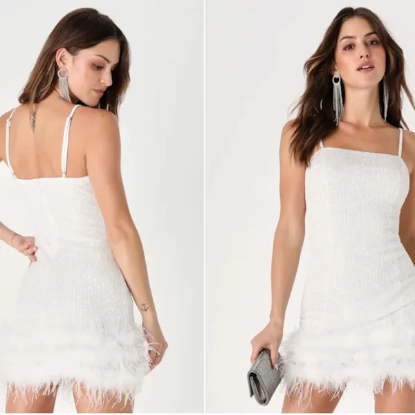 LULU's Bachelorette Engagement Honeymoon Bridal Shower Sequins Feathers Mini - Image 3