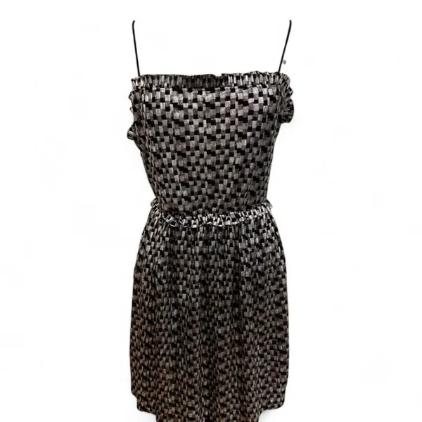 Zara Womens Black Silvered Checkered Dress S Metallic Rock Glam Cocktail Party - Image 2