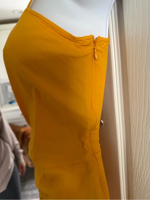 Callas- Angie Dress Yellow Ruched Midi Dress with Spaghetti Straps Size 40 US 4 - Image 8