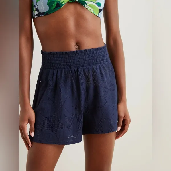 Aerie‎ Lace Beach Shorts Navy Blue Smocked Waistband Sheer Beach Bottoms Coverup - Image 5