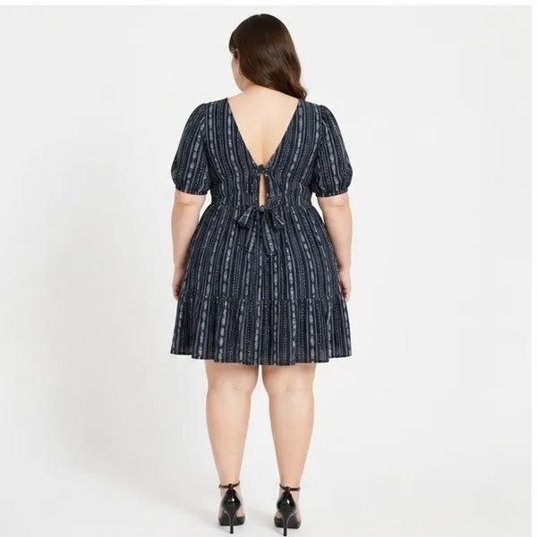 Time and Tru Womens Dress Size L Dark Navy Stripe Tie Back Mini Lightweight - Image 2