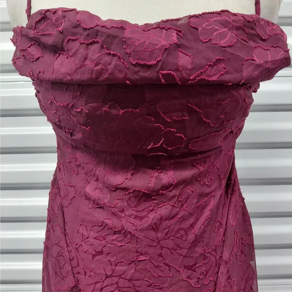 AU D'AMOUR Womens Dress Size Small Burgundy Midi Open Back Cocktail Party - Image 6