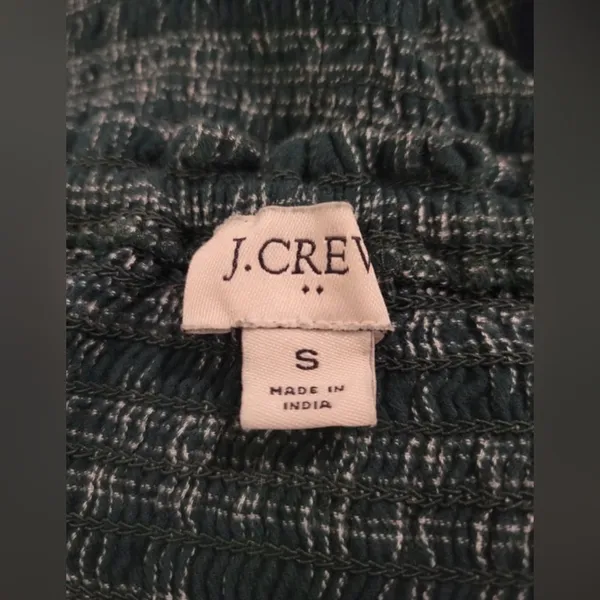 J.Crew Green Plaid Smocked Peplum Top Puff Sleeve Square Neck‎ Women’s Small - Image 5