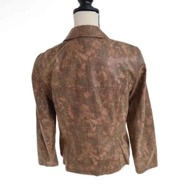 Andre Oliver Women’s Brown Black Faux SnakeSkin Leather Collared Jacket 4 - Image 4