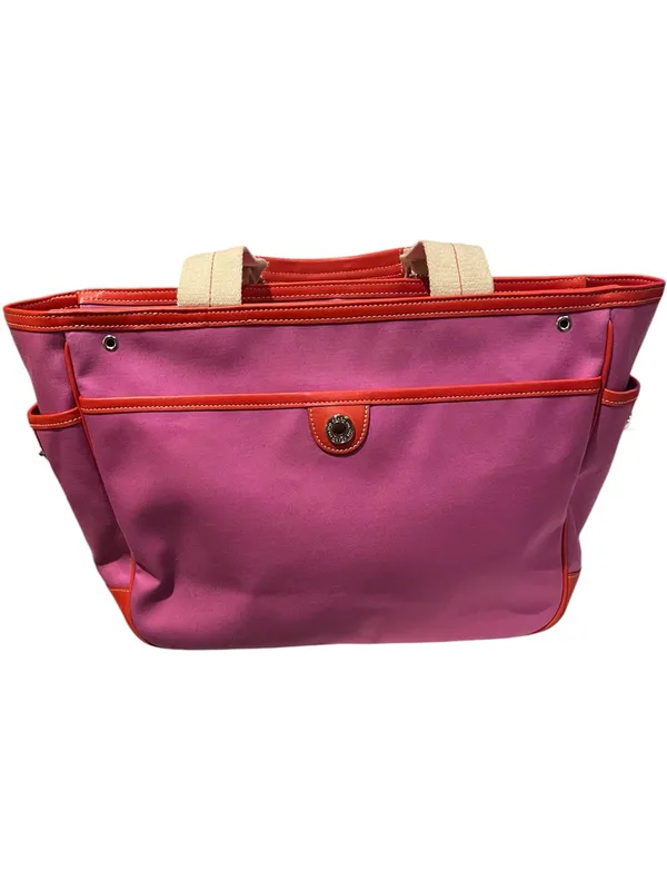 Vintage Coach Twill Garden Tote featuring a fuchsia/pink canvas orange trim - Image 2