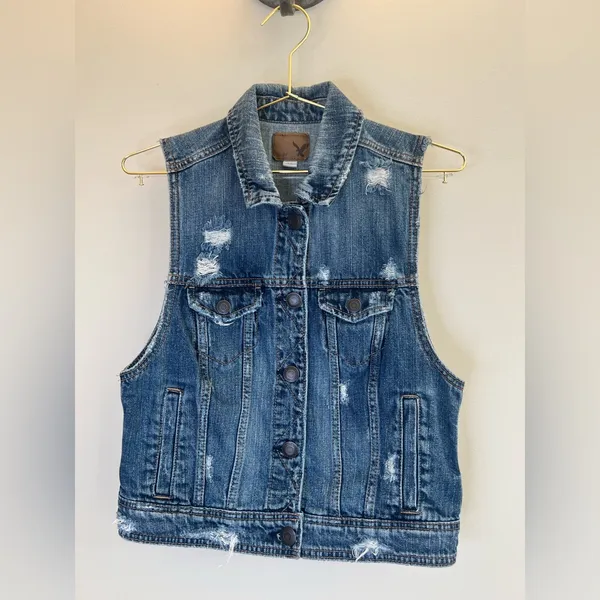 American Eagle Y2K Distressed Denim Vest Medium‎ 2008 - Image 3