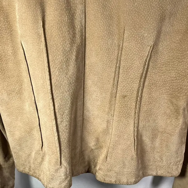 A.M.I. Leather Jacket Tan Brown Suede Button Up Womens Medium Career‎ - Image 11