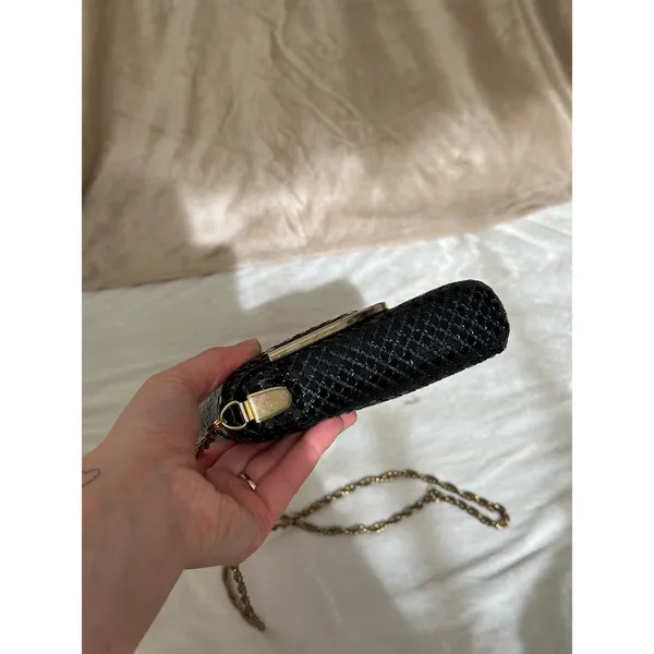 Vintage Black Metal Mesh Chainmail Evening Clutch Glam Purse Handbag Shoulderbag - Image 4