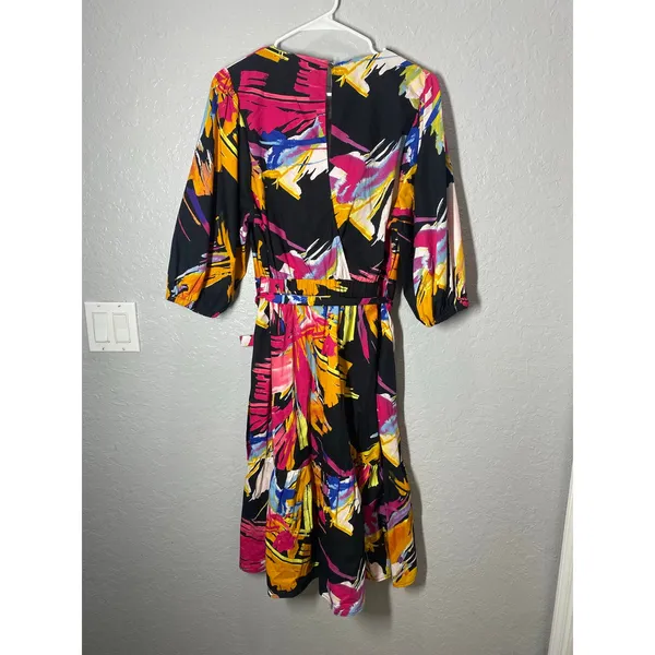New York & Company 3/4 sleeve wrap dress colorful abstract print Sz L Boho - Image 5