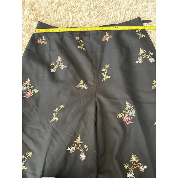 Talbots Black Embroidered Pagoda Palm Tree Wide Leg Pants Size 12‎ - Image 5