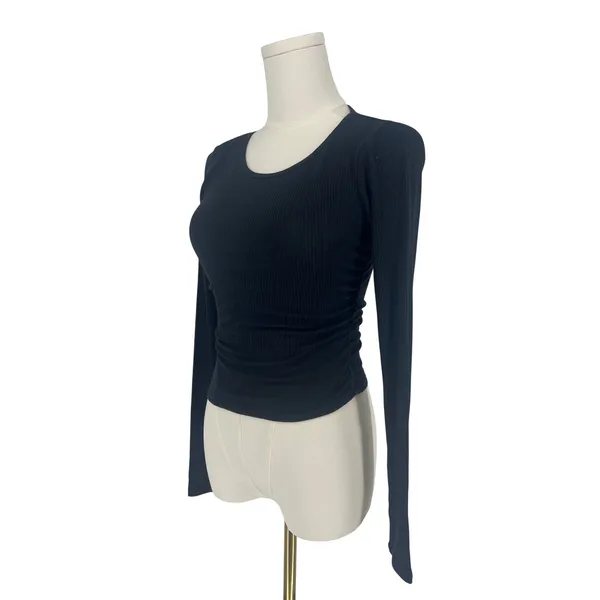 Alo Yoga Gather Long Sleeve Black Ribbed Ruched Crop Top XS - Image 6