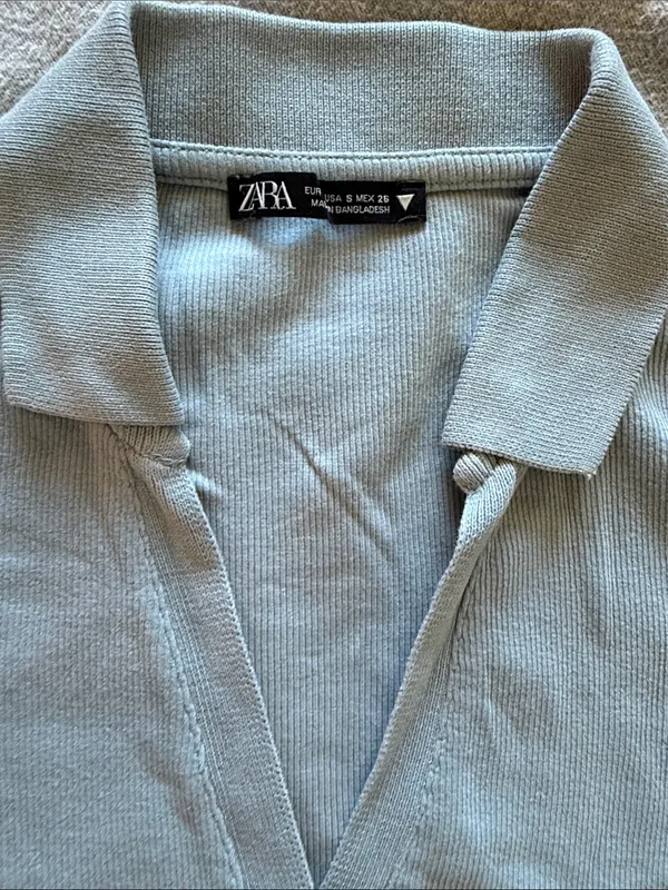 Zara Pale Blue Collared Crop Polo - Image 2