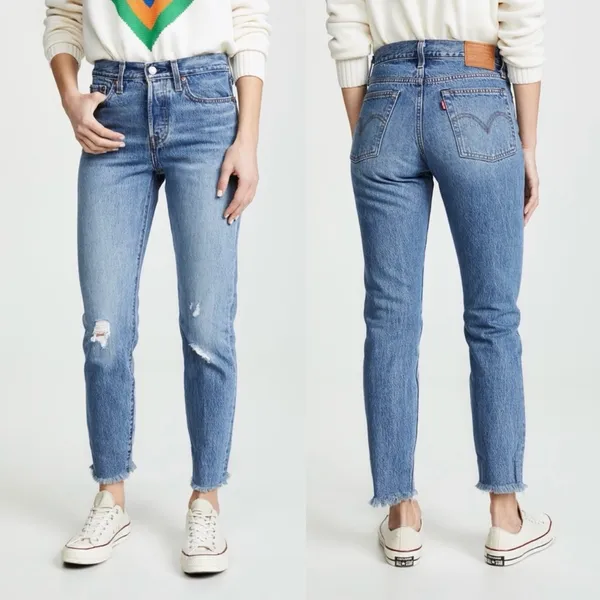 Levi’s Wedgie Cropped Ankle High Rise Distressed Raw Hem Jeans High Waisted 27 - Image 2