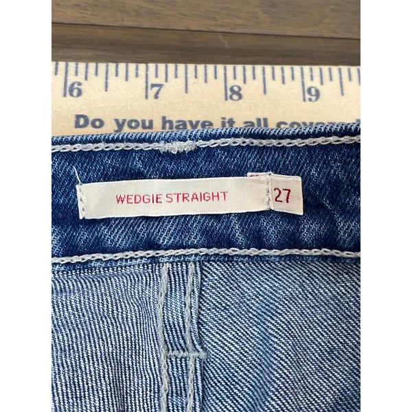 Levi’s Premium Wedgie Straight Cropped High Rise Button Fly Raw Hem Cotton Denim - Image 4