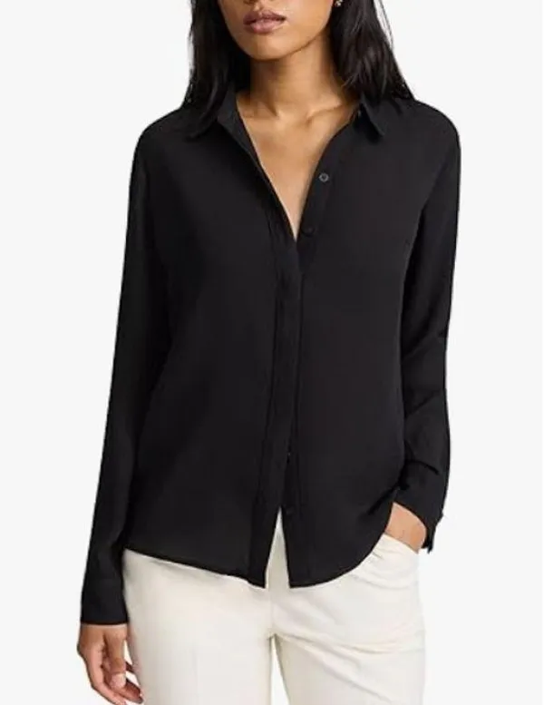 Express Long Sleeve Poplin Boyfriend Portofino Shirt Black Women's Size Medium - Image 2