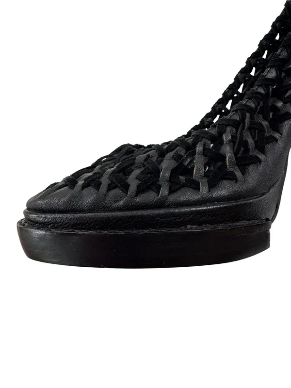 NWT Jeffrey Campbell Black Leather Woven Cutout Platform Stiletto Pumps Size 7 - Image 3