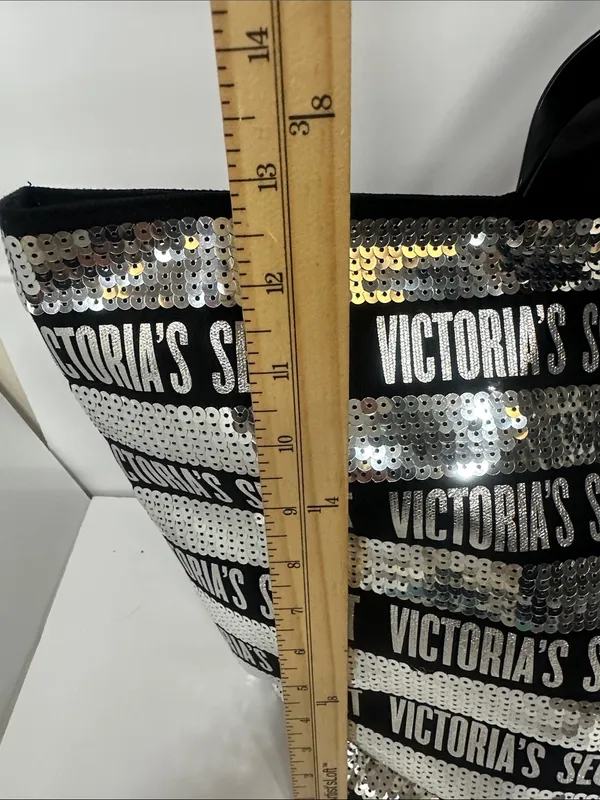 Victoria's Secret Black & Silver Sequin Logo Tote Bag and pouch Set - Image 3