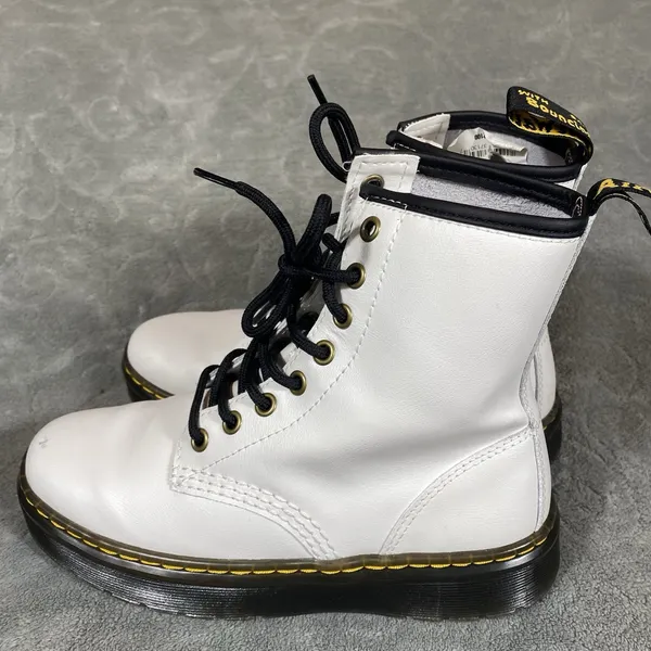 Dr. Martens White Leather Zavala Combat Boots Women 5‎ Lace Bouncing Soles - Image 5