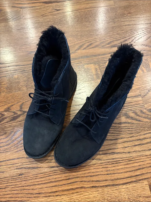 UGG Black Suede Lace-Up Shearling Ankle Boots, 6.5 - Image 2