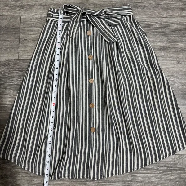See You Monday Linen Blend Striped Midi Skirt‎ Size L Black White Nautical Cottagecore Modest - Image 6