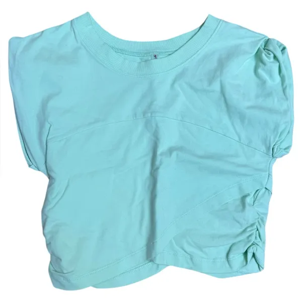 Free People Hot Shot Crossover Mint Green Ruched Short Sleeve Top - Image 2