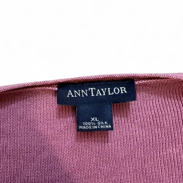Ann Taylor 100% Silk Open Front Cardigan Sweater Mauve Pink XL - Image 2