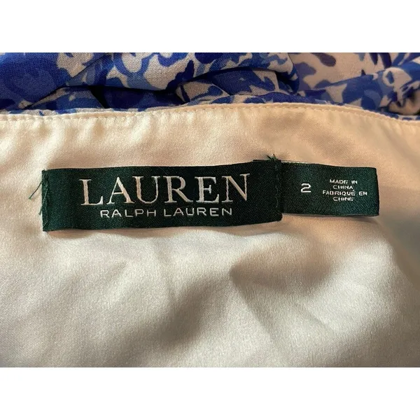 Lauren Ralph Lauren Blue Floral Sheer Lined Tie Waist Pleated Sleeveless Dress 2 - Image 7